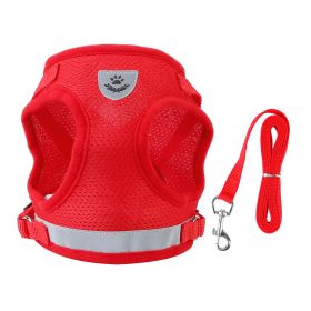 Pet Mesh Harness Dog Leash Set Reflective Chest Strap Adjustable Puppy Vest For Puppies Breeds Dogs Cats Walking Outdoor (Option: CatHarnessRedS)