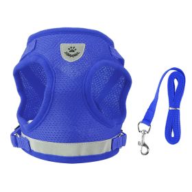 Pet Mesh Harness Dog Leash Set Reflective Chest Strap Adjustable Puppy Vest For Puppies Breeds Dogs Cats Walking Outdoor (Option: CatHarnessBlueXS)